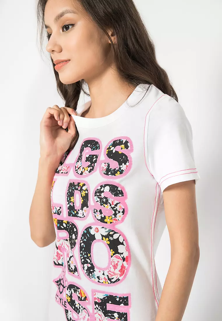 LGS - Kaos Wanita Motif Sablon Warna Putih LTS.555.K900M.019.C