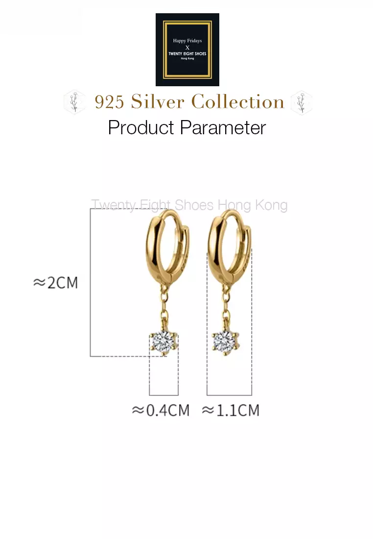 925 Silver Plated Gold Zircon Hoop Drop Earrings JW AR-G5925