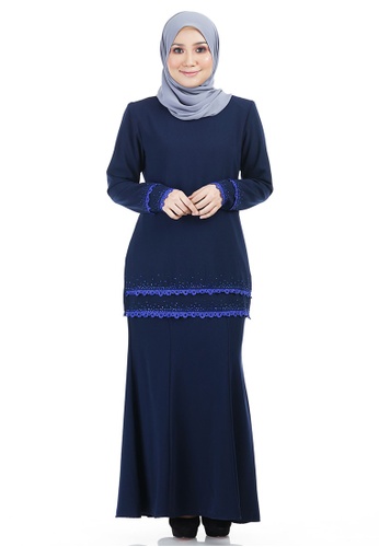 Hamida Kurung with Layered Lace from Ashura in multi and Navy