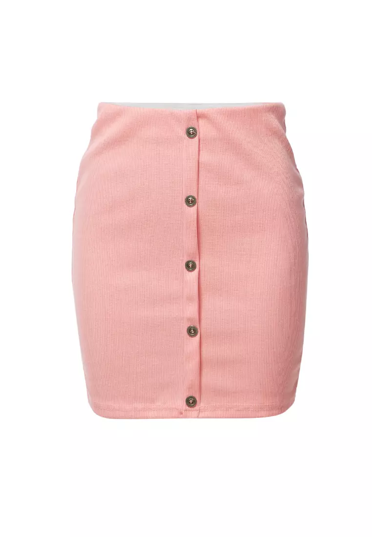 Pink Knitted Tube Mini Skirt
