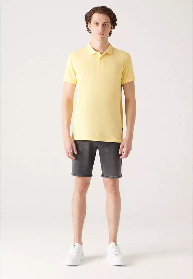 Men's Yellow 3 Button 100% Egyptian Cotton Polo Neck T-Shirt B001027