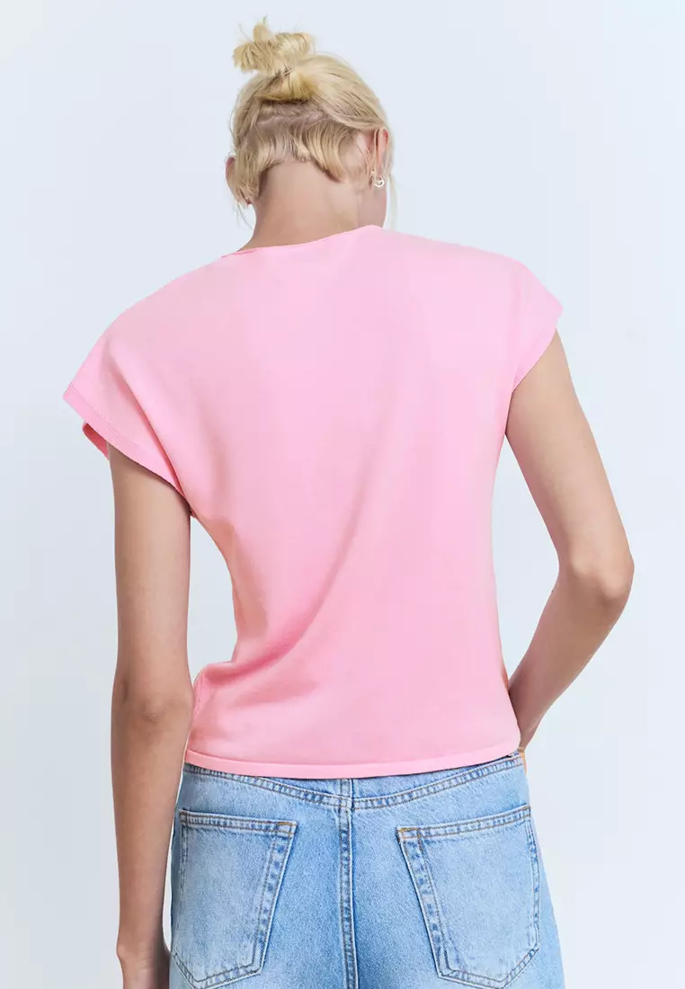 Short-Sleeved Fine-Knit Sweater