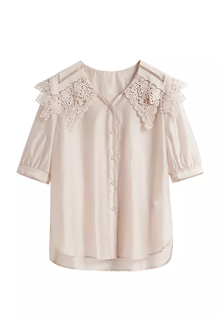 新品■rosymonster /collar embroidery blouse Buy Hopeshow Embroidery Lace Collar Silk Blouse 2025 Online