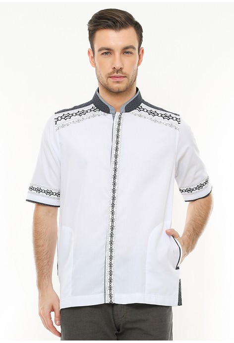 MURAH Regular  Fit  Baju  Koko Motif Bordir Aksen Hitam 