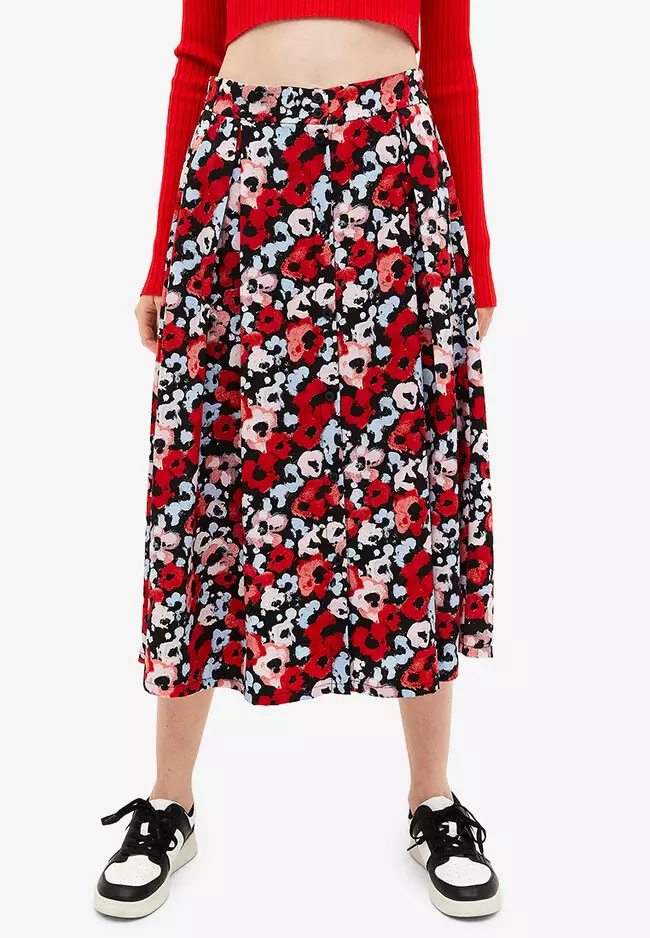 Monki floral midi clearance skirt