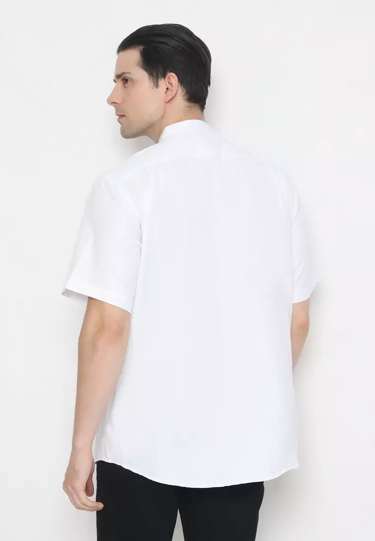 POLICE Kemeja Koko Border Printing Putih Regular Fit Pria