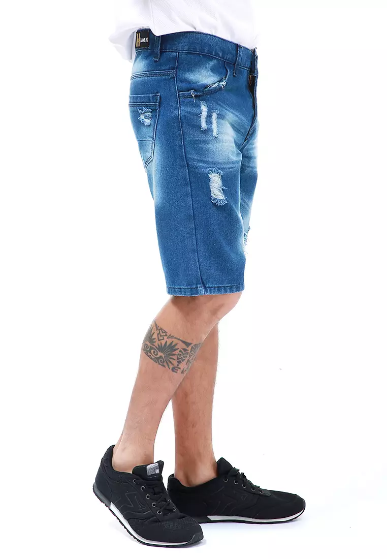 Rissham Celana Pendek Pria Ripped Short Pants Casual Material Denim ORIGINAL