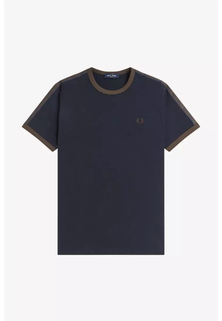 Fred Perry M4613 Contrast Tape Ringer T-Shirt (Navy / Burnt Tobacco)