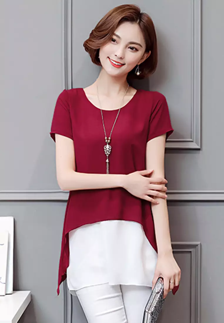 Chiffon Irregular Layered Tee With Accessory