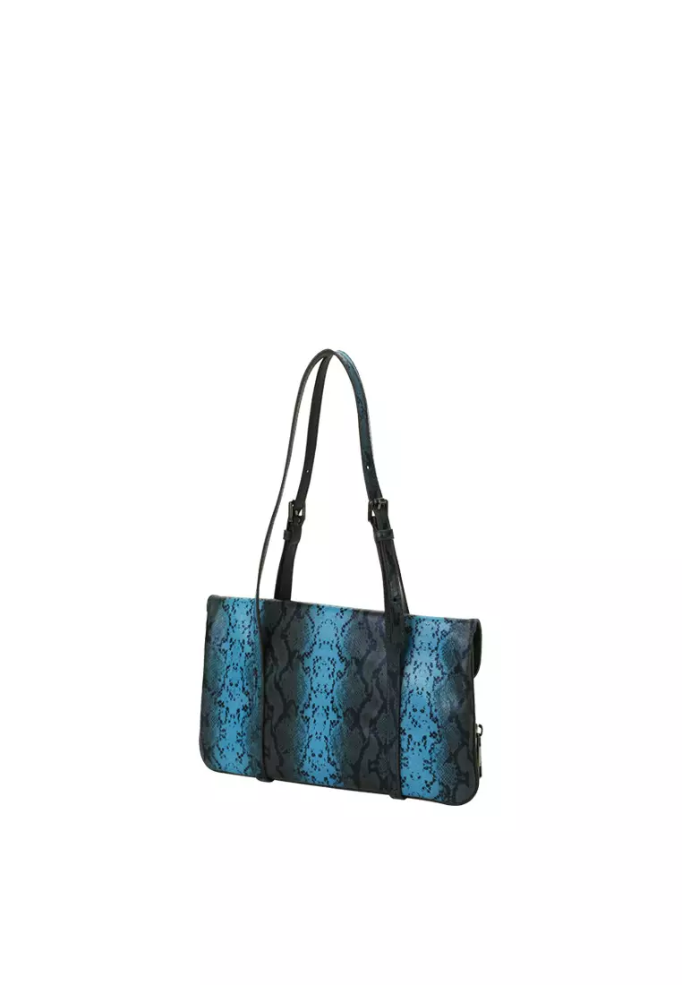 Envelope Shoulder Clutch - Snake Embossed Blue