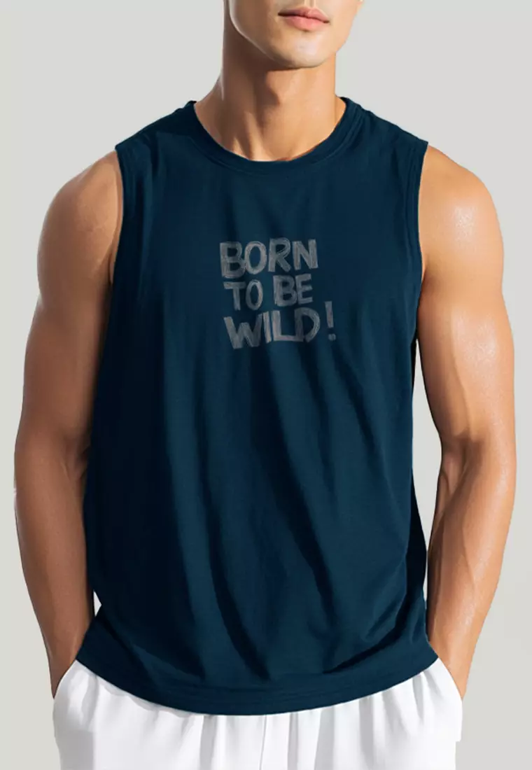 MTU80 Kaos Lekbong Singlet Pria "born to be wild" navy