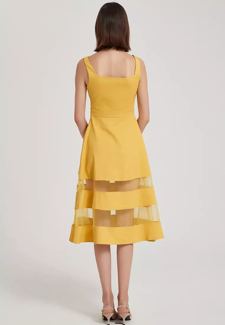 Original Design Elegant Temperament Sleeveless V-Neck Transparent Color block   A-Line One Piece Dress B22041206YE