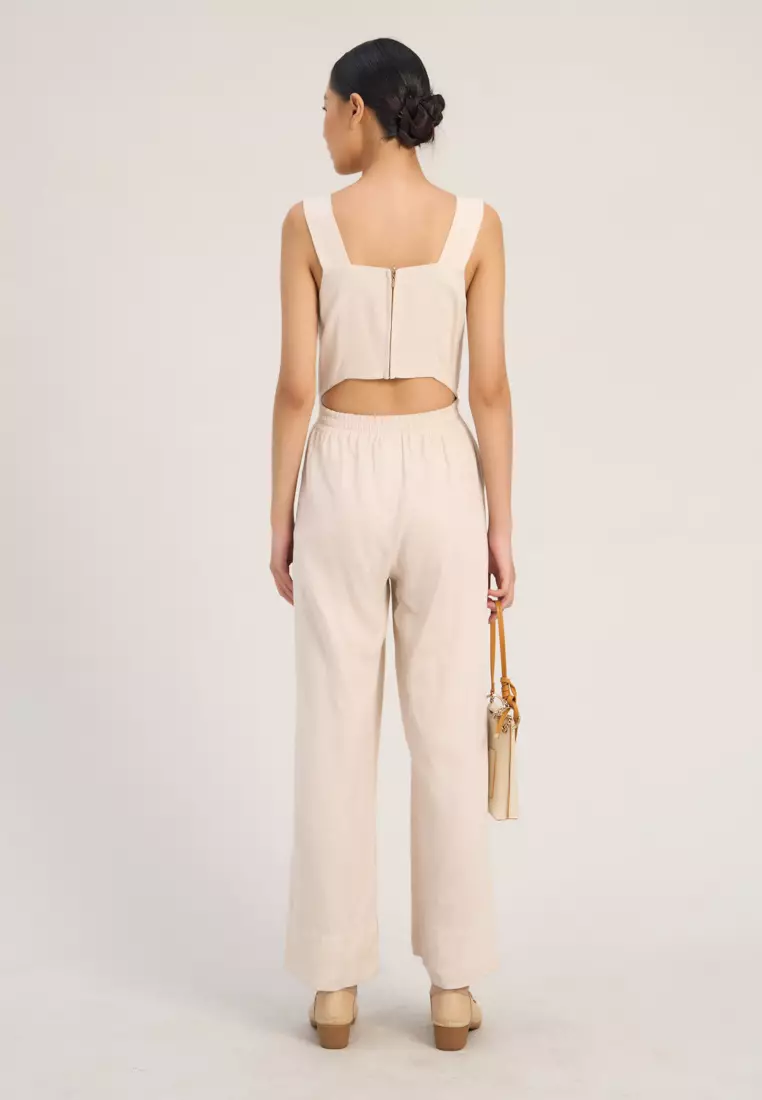淺米色亞麻連身褲