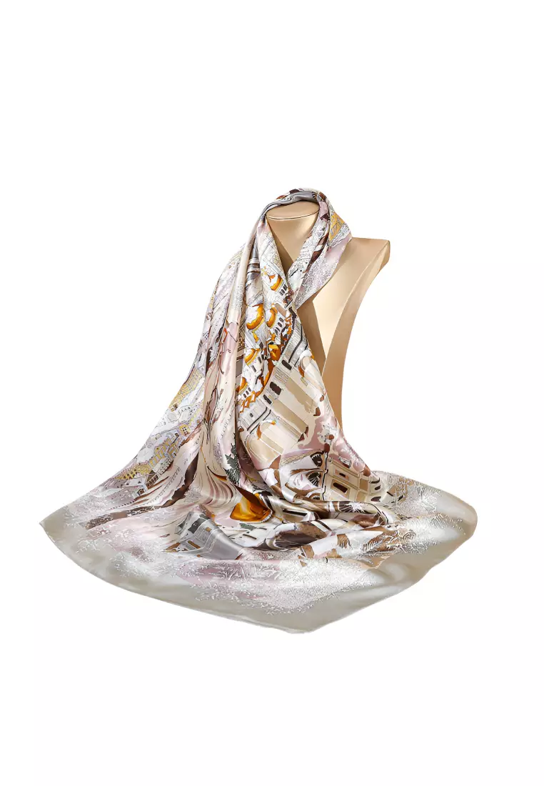 Luxury Silk Ladies' Large Scarf, Sun-Proof Crepe Satin, Premium Souvenir.