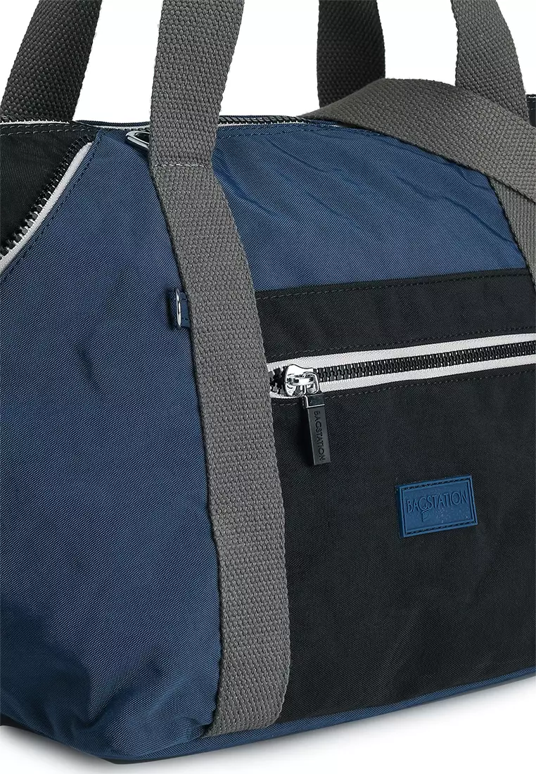 Colour Block Nylon Convertible Top Handle Bag