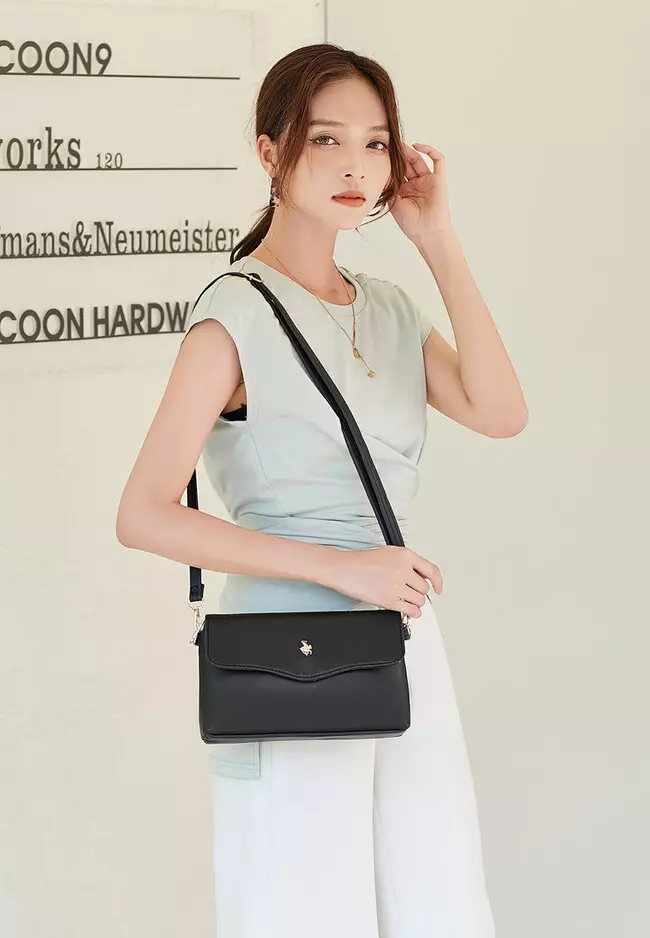 Faux Leather Sling Bag / Crossbody Bag - Black