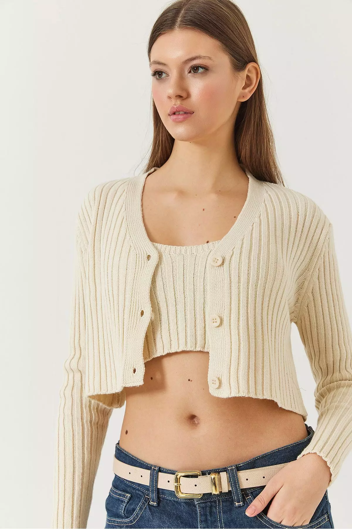 Women's Cardigan Crop Tank Top Double Knitwear Set 60261447