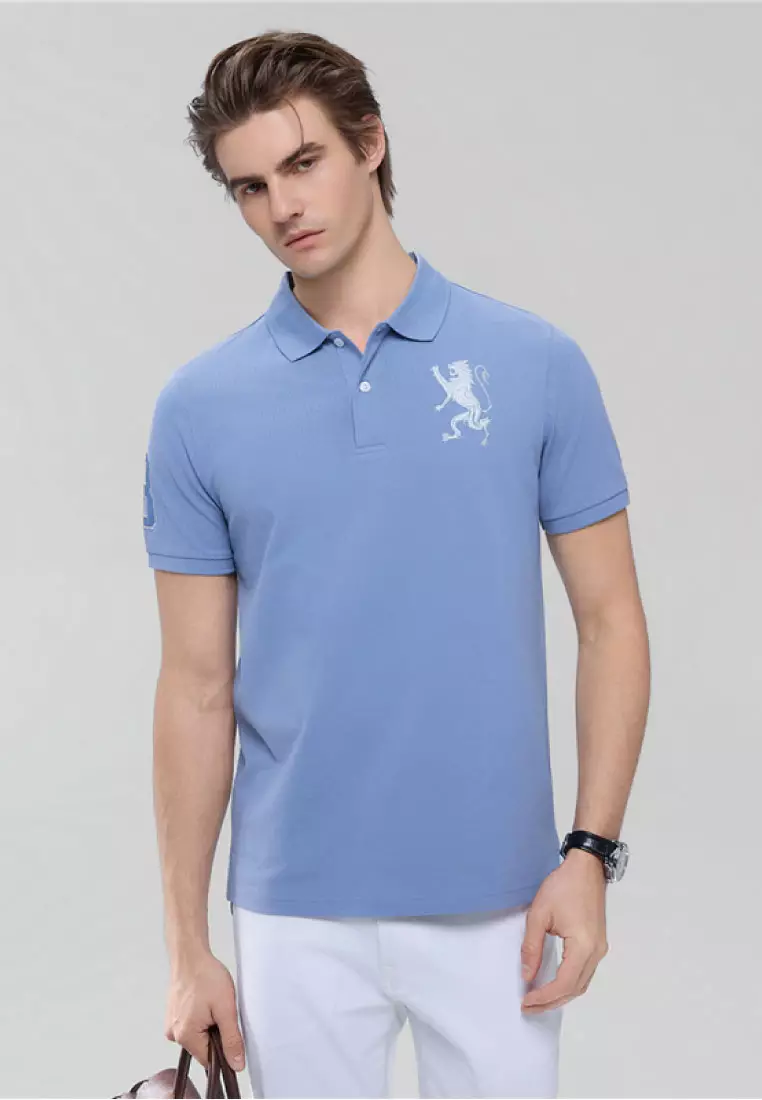 Men's Lion Embroidery Slim Short Sleeve Polo 01016222