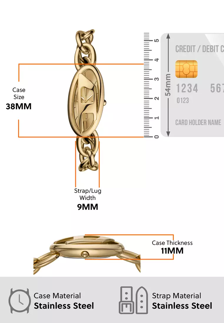 Diesel Women's D-Era Analog Watch ( DZ5611 ) - Quartz, Gold Case, Oval Dial, 9 MM Gold Stainless Steel Band