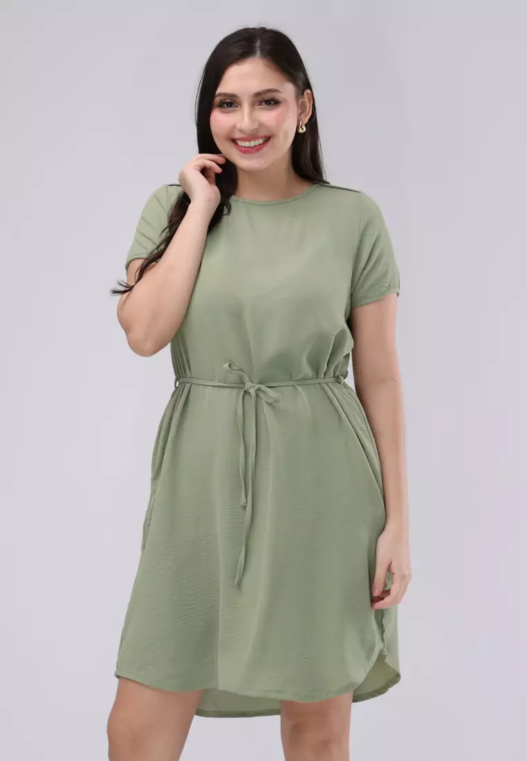 Linen Wrinkles Woven Short Sleeves Dress