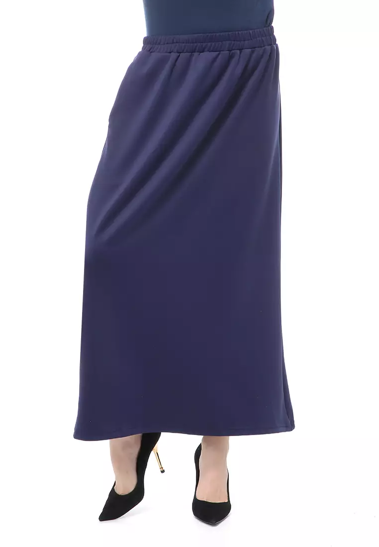 Rok Panjang Muslimah Polos Bawahan Wanita Regular Fit All Size - Navy
