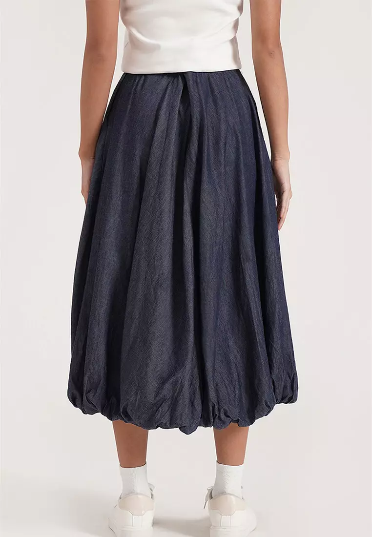 Bubble-Hem Midi Skirt