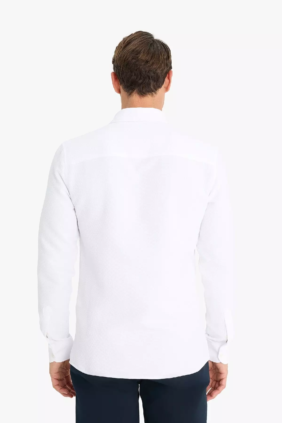 Slim Fit Slim Fit Polo Neck Textured Long Sleeve White Shirt T2066Az25Sp
