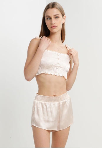 TOPSHOP Satin Shirred Pyjama Cami u0026 Short Set | ZALORA Malaysia