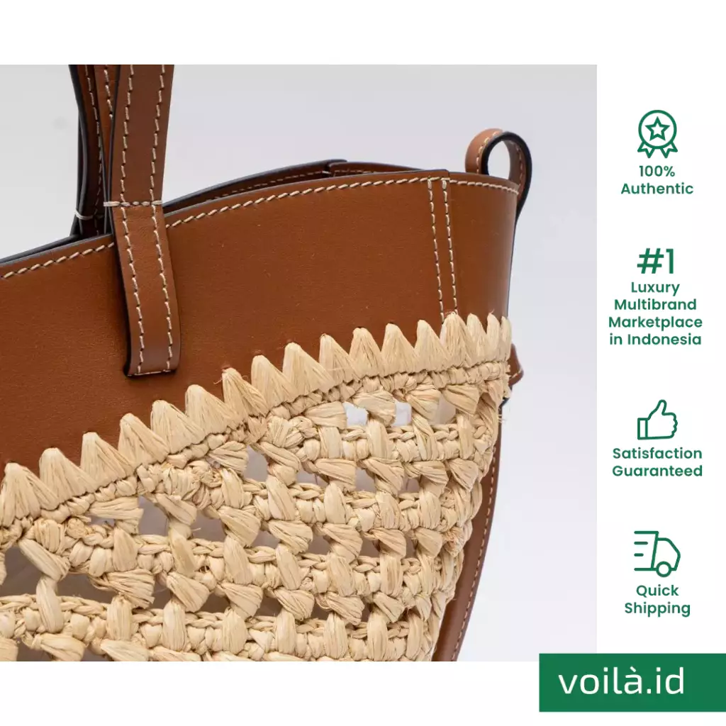 Cyme Mini Shopping Bag Smooth Leather Raffia Natural