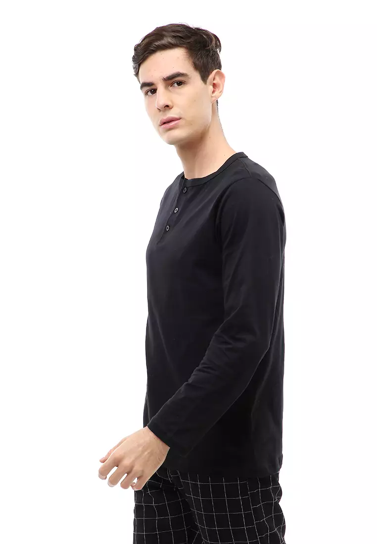 Jack T-Shirt Atasan Kasual Pria Model Kancing Plain Design Lengan Panjang Material Cotton ORIGINAL