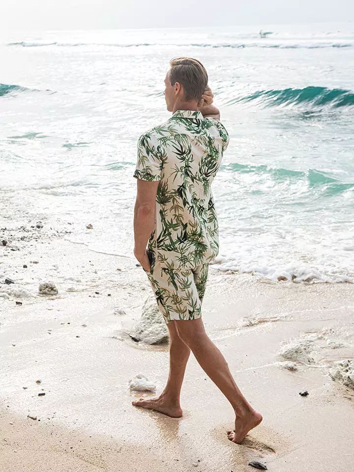 Cane Celana Pendek Linen Pria Putih Motif | Linen Short Pants Men Patterned White