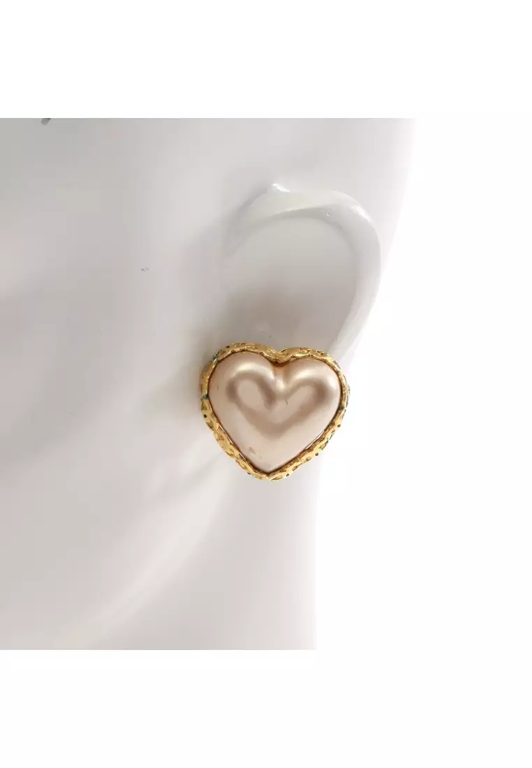 Pre-Loved Chanel heart coco mark earrings GP Fake pearl gold pink 2-8