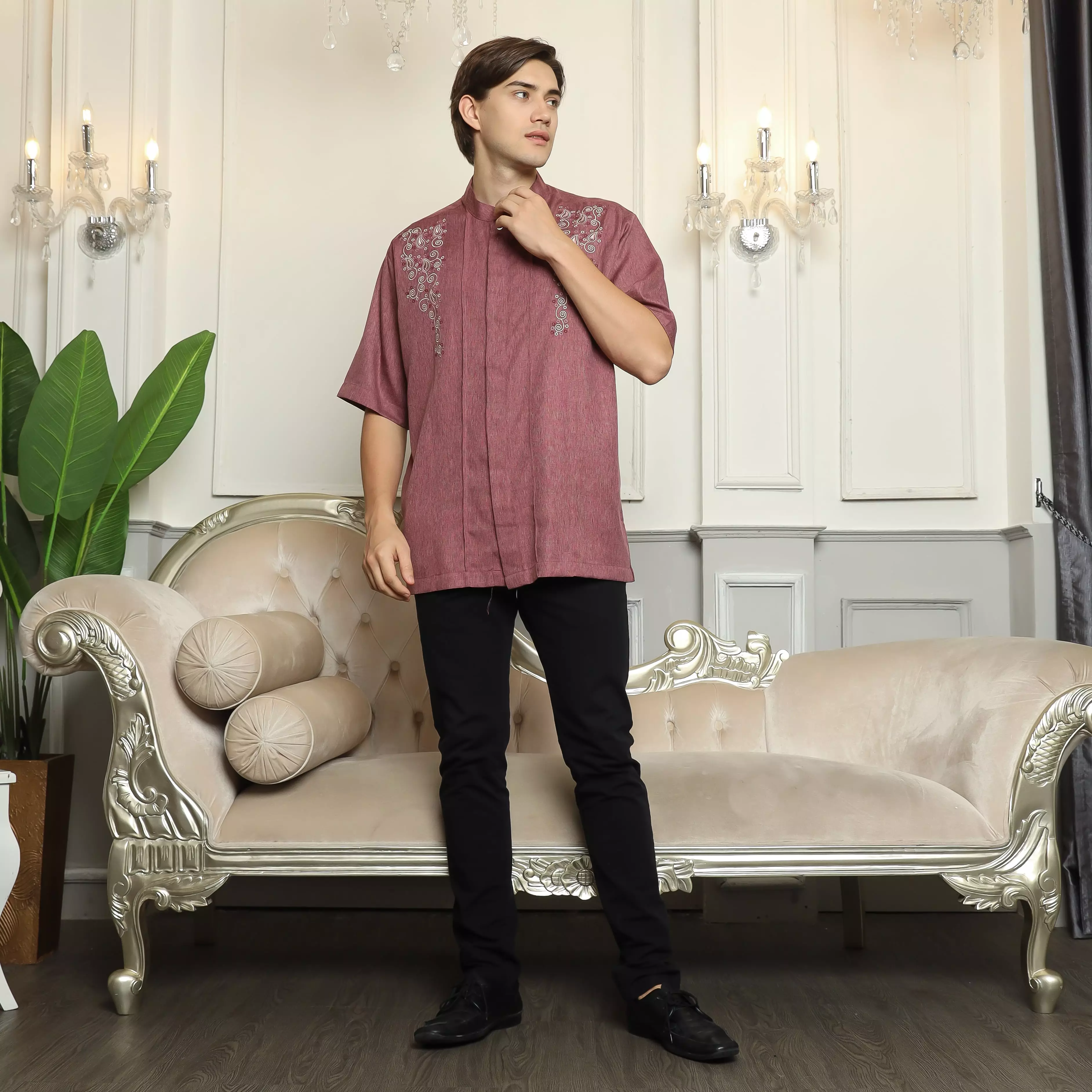 Baju Koko KK 41 Burgundy Lengan Pendek