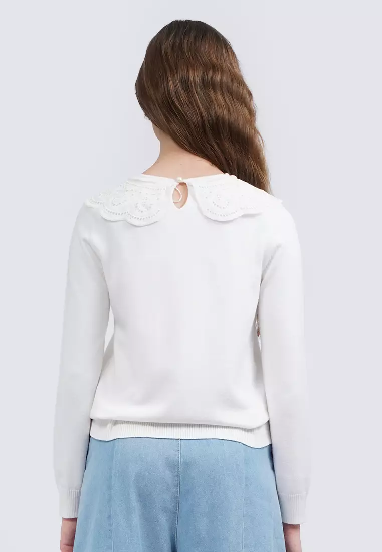 Long Sleeve Sweater with Collar Detail ECRU