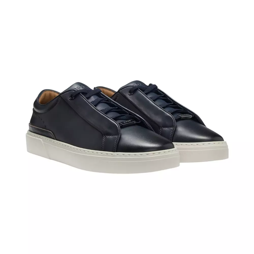 Tenn Gary Leather Trainers with Hidden Laces Dark Blue
