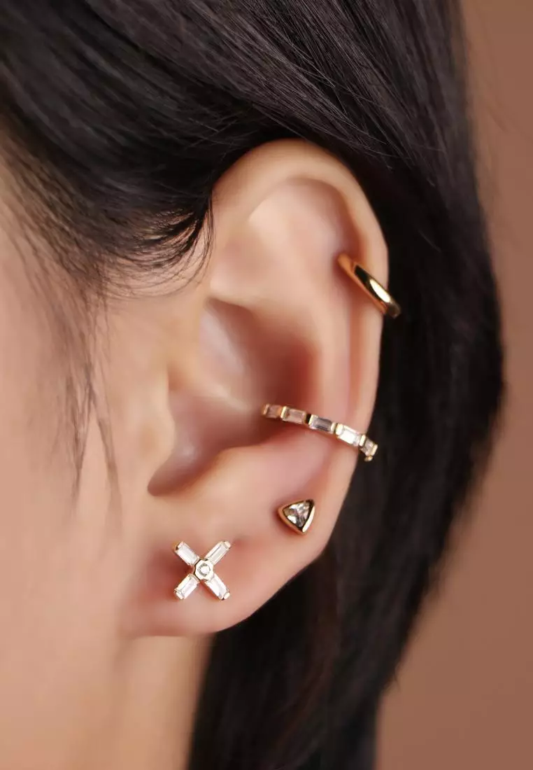 Vermeil Baguette Cross Stud Earrings