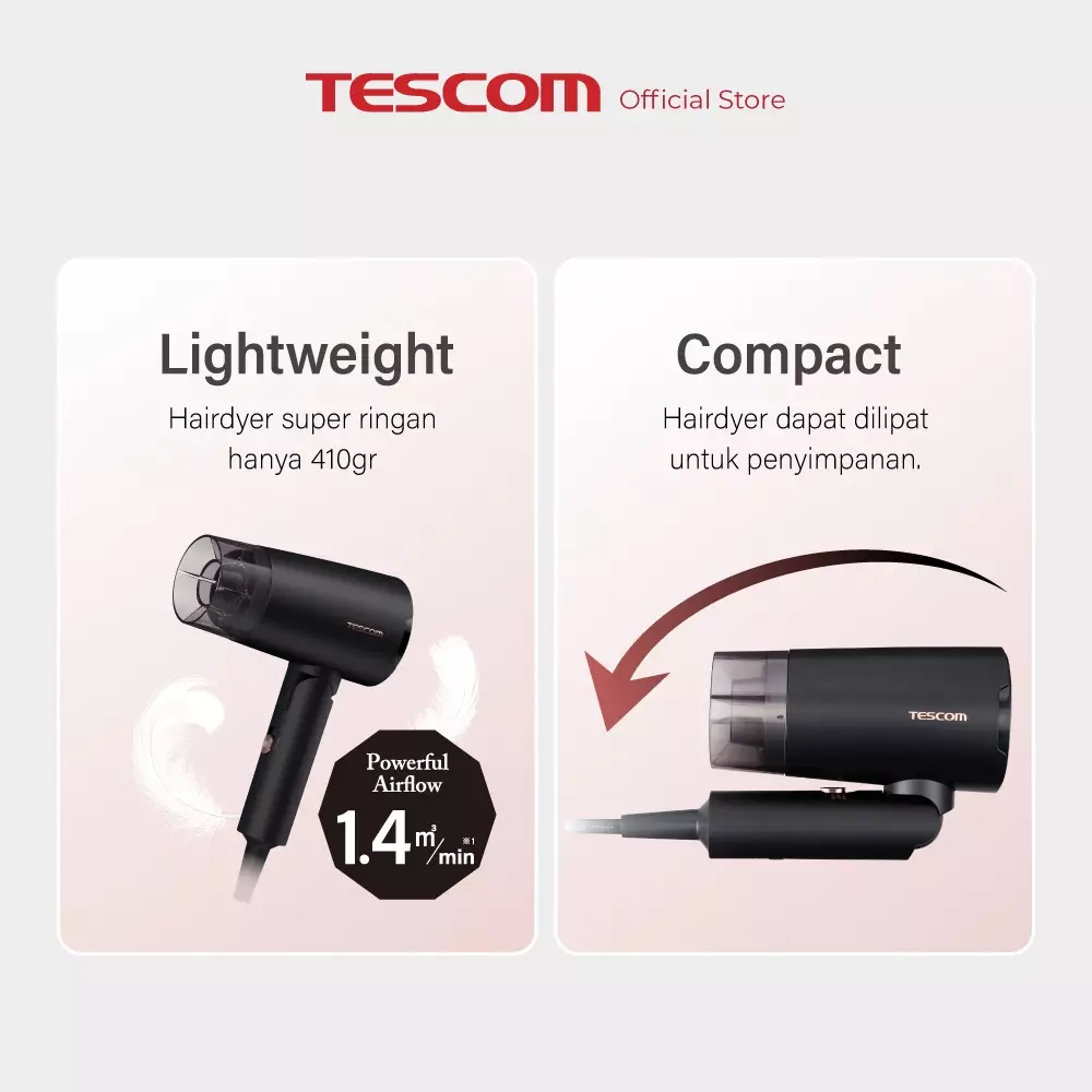 Tescom Gloss Pro Ionic Travel Hair Dryer / Pengering Rambut TD565ID