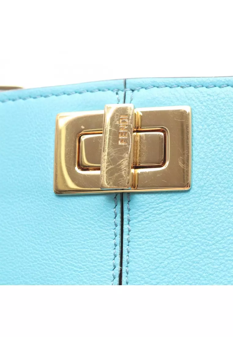 Pre-Loved Fendi phone pouch Shoulder bag leather Light blue