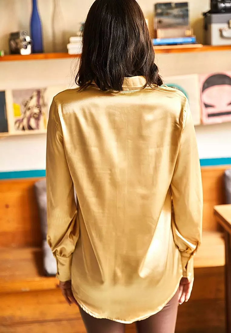 Cuff Detailed Woven Satin Shirt