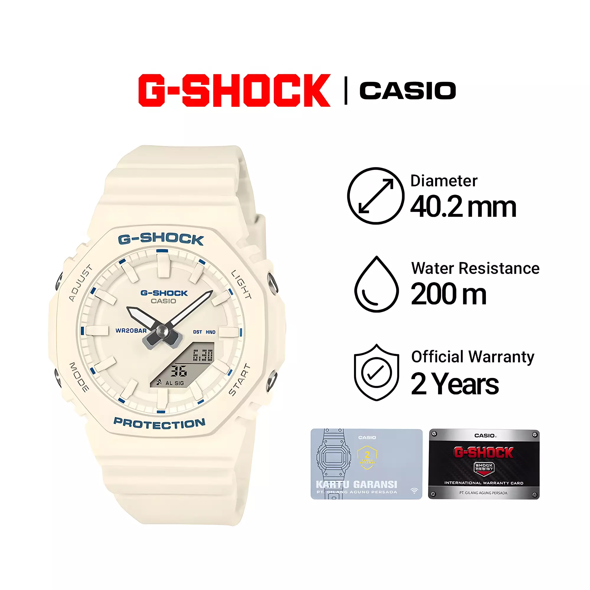 Casio G-Shock - Jam Tangan Analog Digital Wanita - Broken White Resin Case & Band - GMA-P2100BA-7A