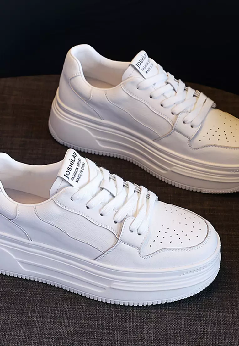 Genuine Leather Thick-sole White Sneakers RX-T3977