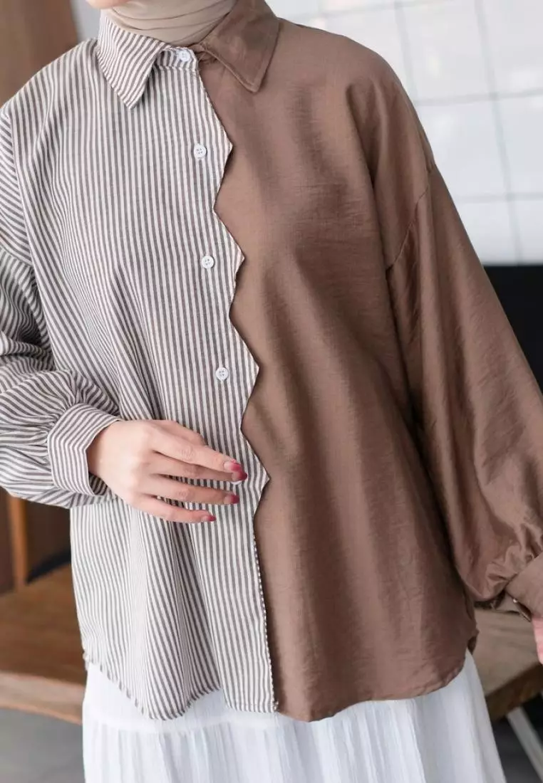 Zigzac Kemeja Wanita - Mocca - Stripe Mocca M18950 R107S5