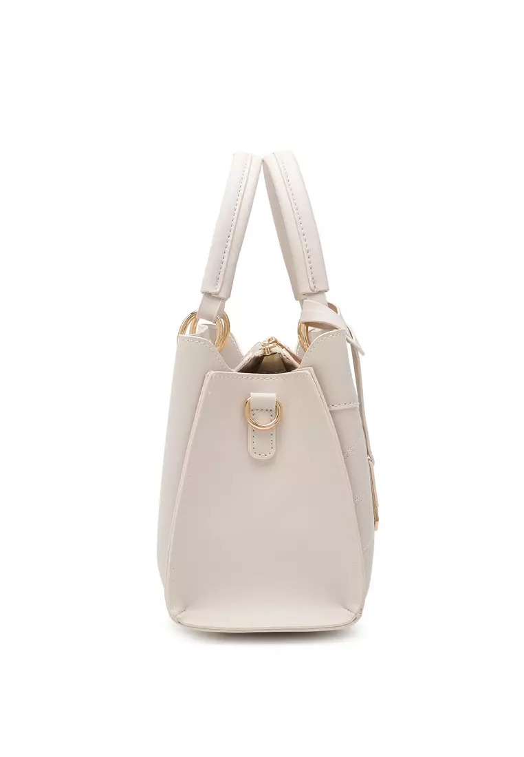 Women's Zig Zag Quilted Top Handle Bag / Crossbody Bag / Shoulder Bag - White