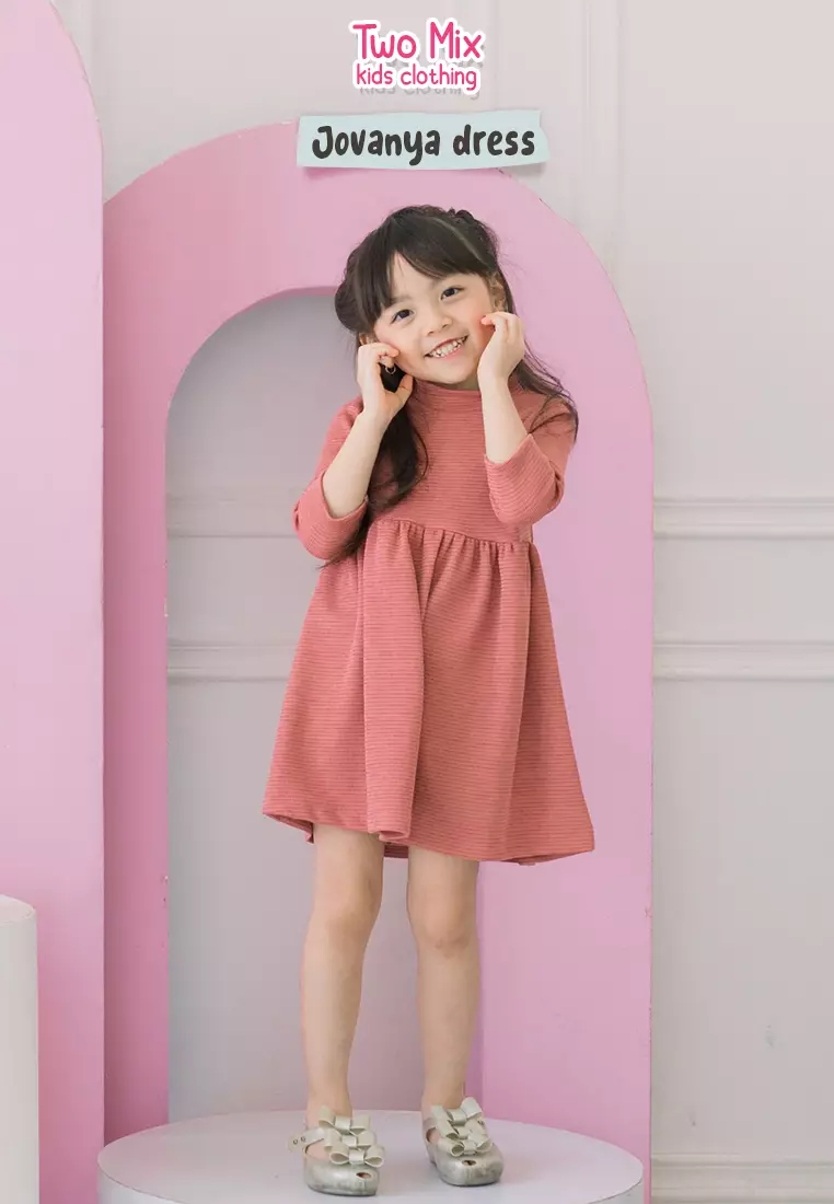 Two Mix - Dress Anak Perempuan Lucu Lengan Panjang - Baju Tunik Atasan Anak Cewek 1- 8 Tahun 4369 Terracotta
