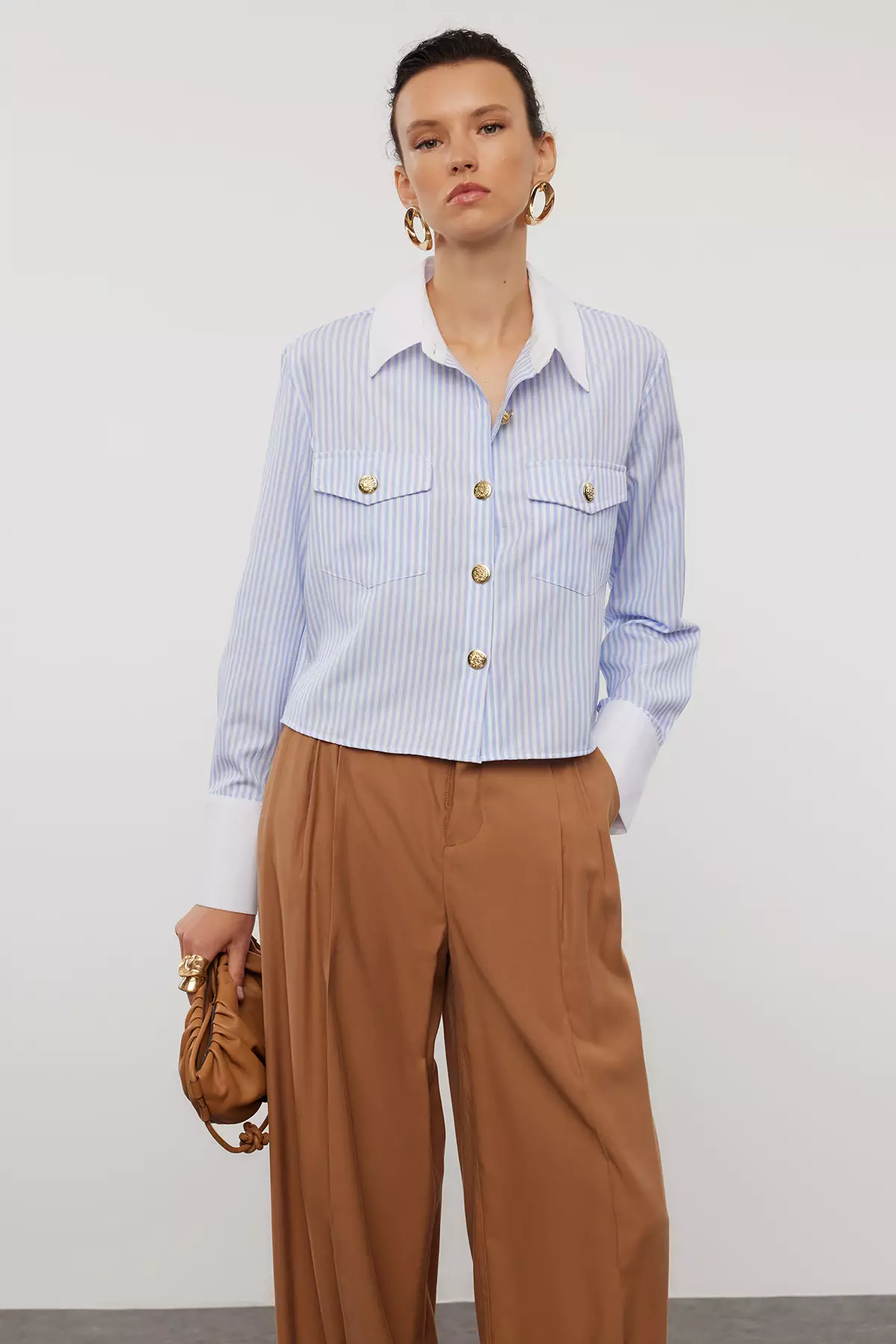 Stripe Shirt with Metal Button Detail