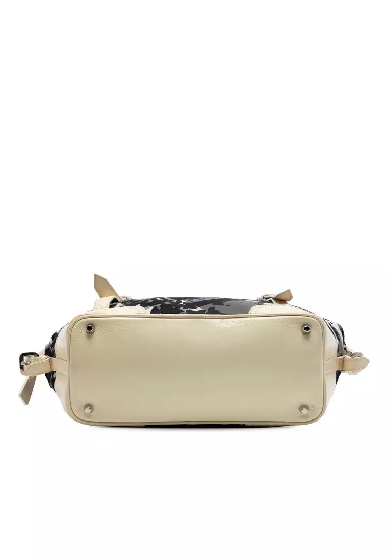 Pre-Loved Burberry Floral Beat Check Nylon And Patent Foley Satchel