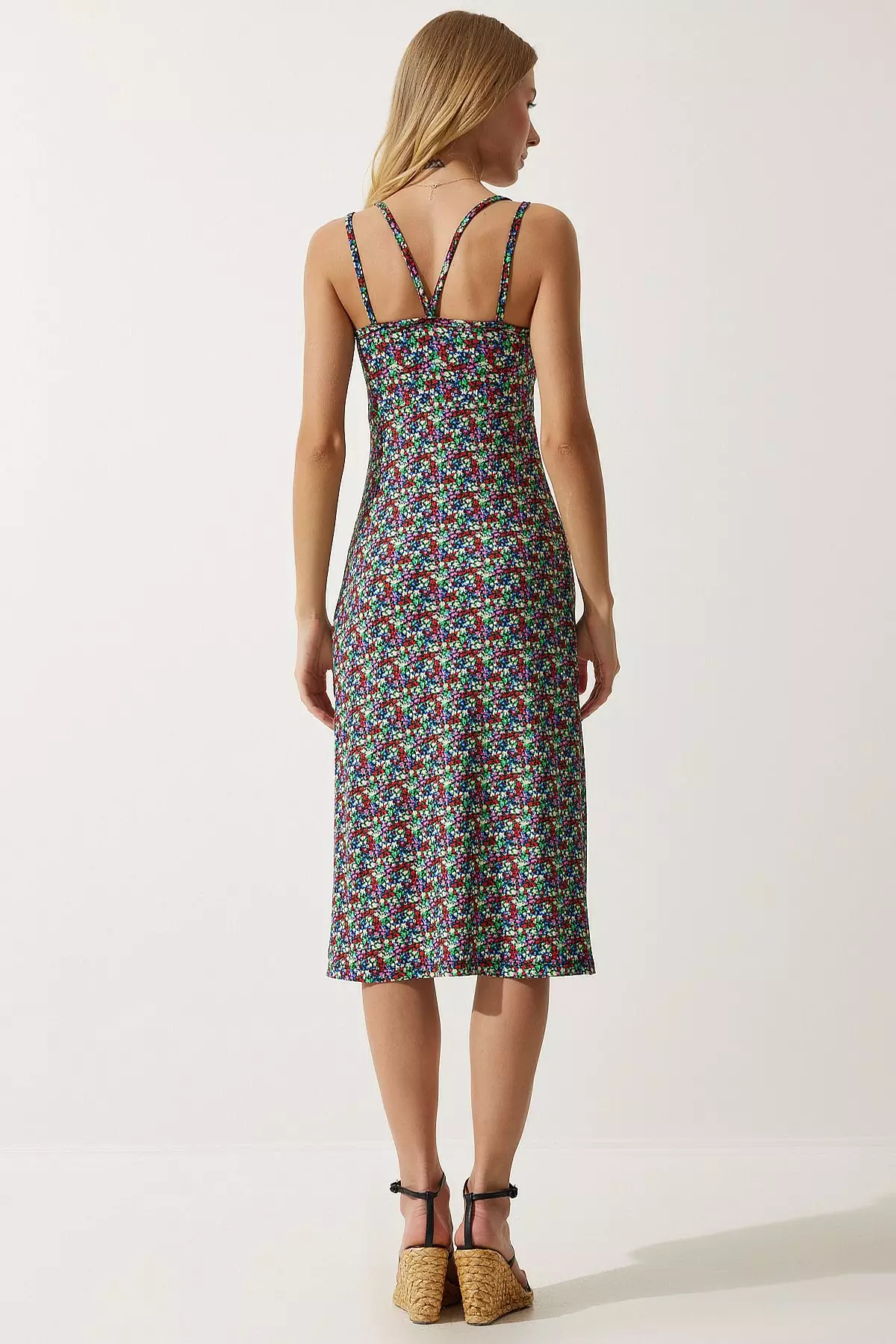Patterned Double Strap Knitted Dress