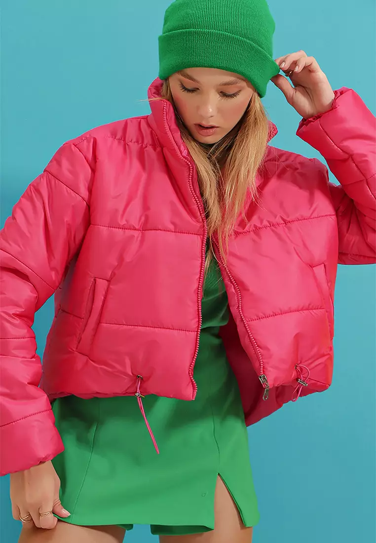 Stand Collar Double Pocketed Inflatable Puffer Jacket