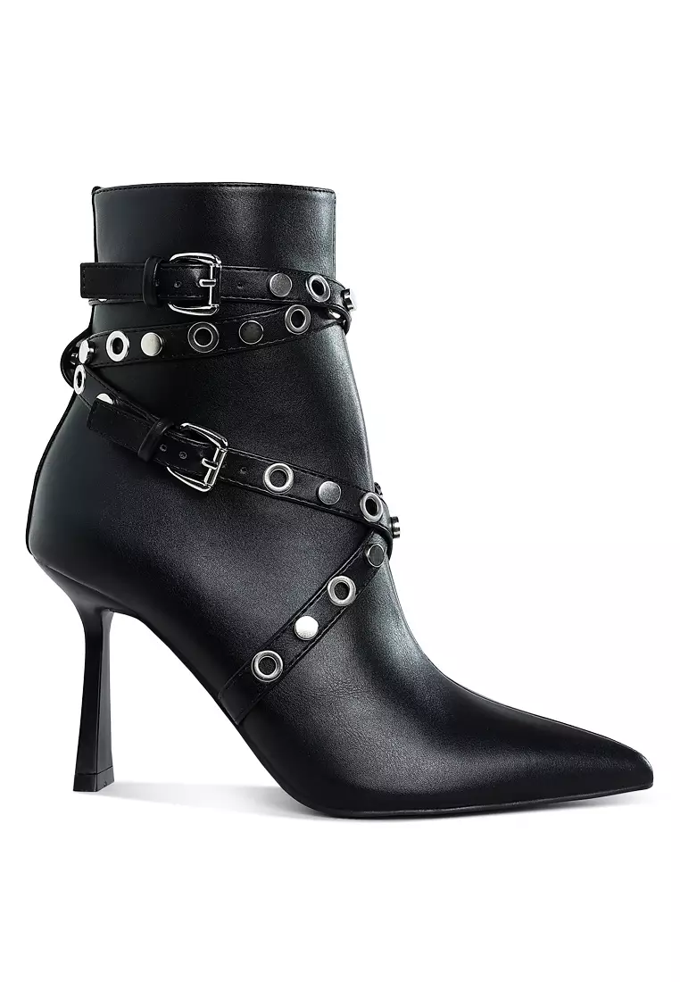 Discount on London Rag  shoes - SKU: Eyelets & Studs Harness Ankle Boots in Black