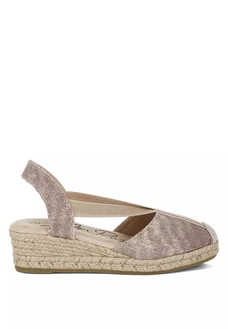 London Rag Metallic Woven Espadrille Wedges in Blush